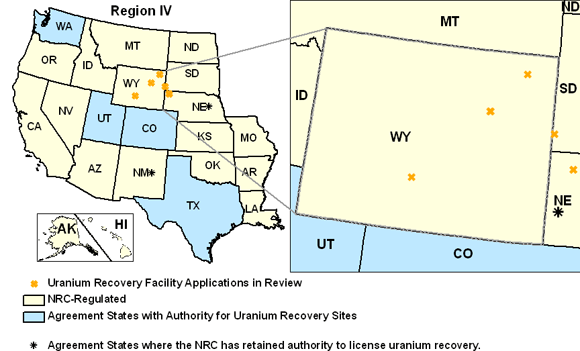 Locations of Projected New Uranium Recovery Facilities, Expansions, Restarts, and Renewals