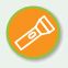 icon/hyperlink for: Inspection Findings page, consisting of an orange circle with light green outline, and in the center, a while image of a flashlight at a 45 degree angle to the right