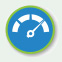 icon/hyperlink for: Performance Indicators page, consisting of a medium-blue circle with light green outline, and in the center is a white image of a speedometer guage with its needle pointing over to the high end of the scale.