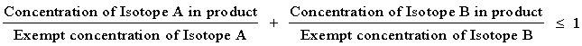 Equation showing the relationship described in Note 2 for two example isotopes