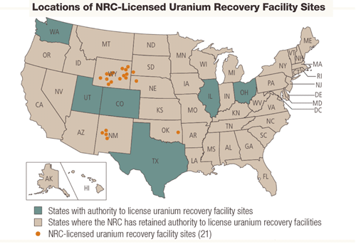 Locations of NRC-Licensed Uranium Recovery Facility Sites