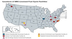 image of Fuel Cycle Facilities with a map of United States of America indicating the locations of licensed fuel cycle facilities
