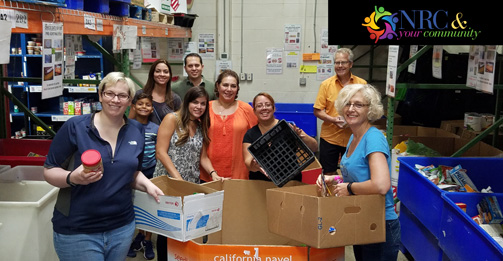 NRC staff volunteers presort donations at the Manna Food Center to help get provisions out quickly to neighbors experiencing food insecurity in the community. The Center�s mission is to eliminate hunger in Montgomery County, Maryland, through food distribution, education and advocacy.