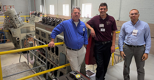 NRC Region I inspectors, left to right, Chris Highley, Nate Mentzer and Larry Grimes are #OntheJob participating in a training course at an emergency diesel generator factory in Wisconsin to help ensure they can continue to assess the condition and operability of EDGs.