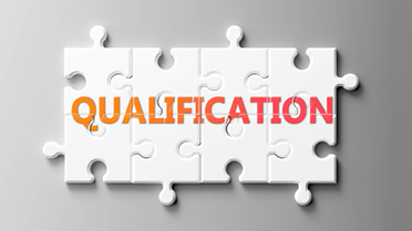rendering of a white puzzle with the word 'Qualification' in orange font