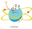 atom cartoon character holding it's arm up as if to say 'look at this'
