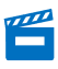 blue outline of a clapperboard on white background