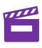 purple outline of a clapperboard on white background