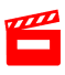 red outline of a clapperboard on white background