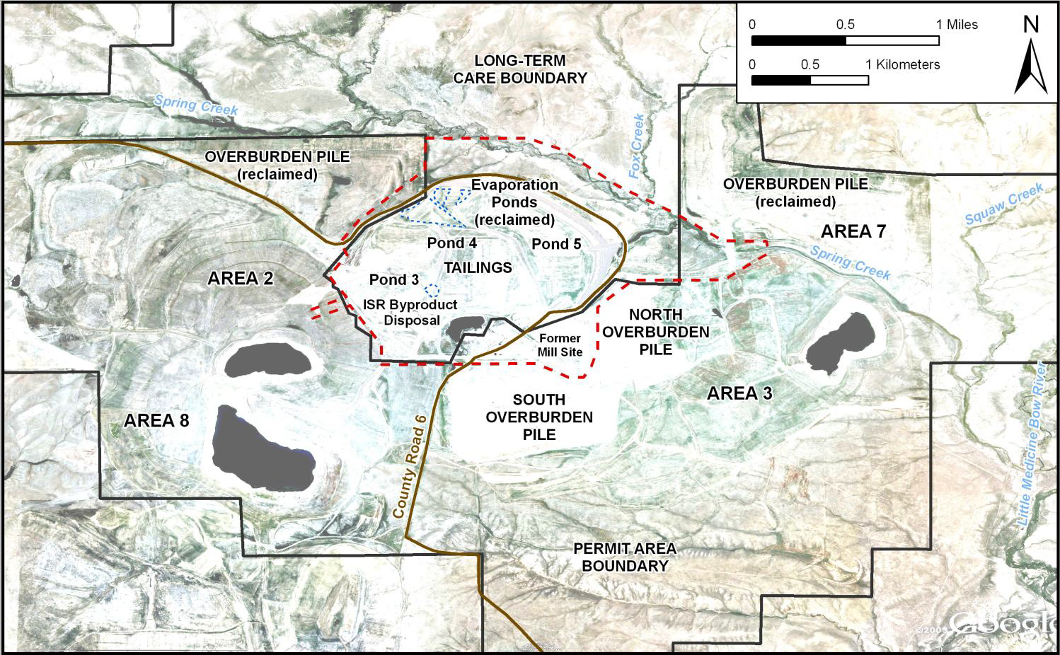 Figure 2. Shirley Basin Site Layout. 
Source: Pathfinder Mines Corporation. “Shirley Basin Mine Tailings Reclamation Plan.” Volume 2. Mills, Wyoming: Pathfinder Mines Corporation. 1993
