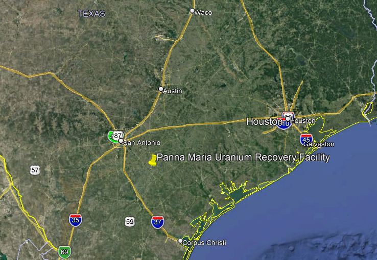 Fig. 1: Panna Maria Uranium Recovery Facility Location Map (from Google Maps)