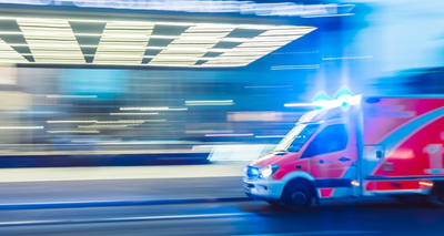 Emergency Preparedness image: red and blue ambulance