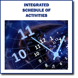 Integrated Schedule of Activities blue swirling clock spinning in space