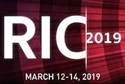 RIC 2019 – March 12-14, 2019 text with a red and black background with contracting column angled towards the right of the banner