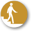 Walkdowns a brown circle outline with a brown shape of a man wearing a hard hat, holding a flashlight and walking down stairs