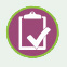 icon/hyperlink for: Assessment of Plant Performance (Action Matrix) pages, consisting of a magenta circle with a light green outline and in the center, a white image of a clipboard and a big, white check mark inside.