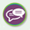 icon/hyperlink for: Communications and Public Involvement page, consisting of a medium-green circle with light green outline and in the center is a purple and white image of caption bubles