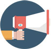 Artist's rendering of a person's arm extended, holding a megaphone