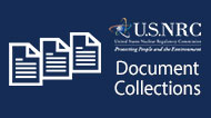 On a blue background - the words 'Document Collections' are written with a document icon on left of text and the United States NRC logo in the upper right hand corner.