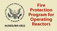 On a tan background, the NRC logo with the words 'Fire Protection Program for Operating Reactors' written in red.