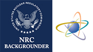 On a navy blue background - the NRC seal logo appears in white, with the text 'NRC Backgrounder' below - taking up half of this image; on a white background with the NRC logo