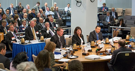 Image of a mandatory hearing conducted by the Nuclear Regulatory Commission.
