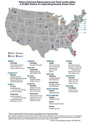 Native American Reservations and Trust Lands within a 50-Mile Radius of a Nuclear Power Plant (with list of sites)