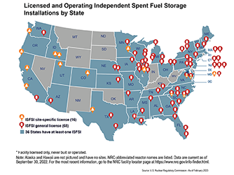 Licensed and Operating Independent Spent Fuel Storage Installations by State (without list of sites)