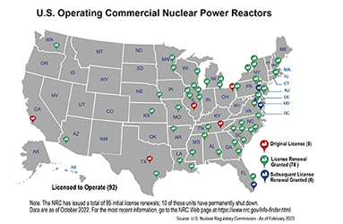 Thumbnail image of Map of License Renewals Granted for Operating Nuclear Power Reactors