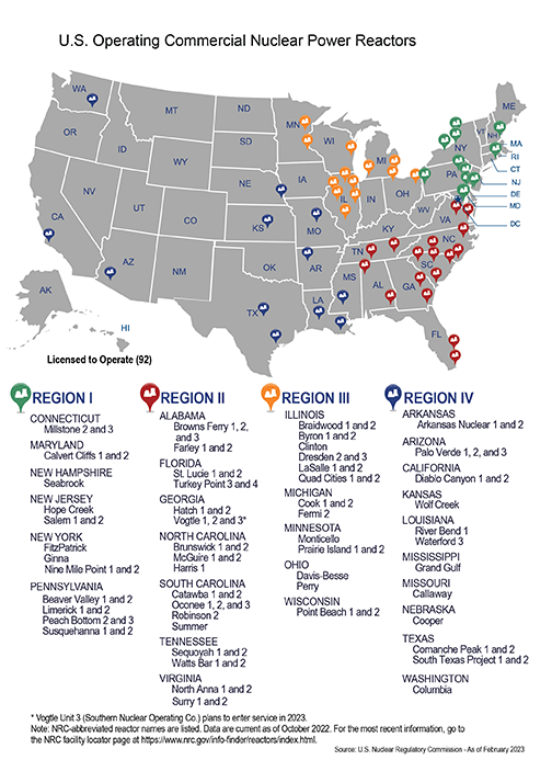 nuclear power plants in usa map Nrc Nrc Maps Of Power Reactors nuclear power plants in usa map