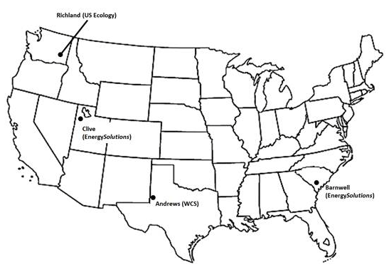 Low-Level Waste Disposal Map showing Locations of Low-Level Waste Disposal Facilities