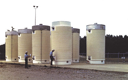 Vertical casks being monitored