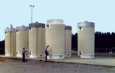 Vertical casks being monitored