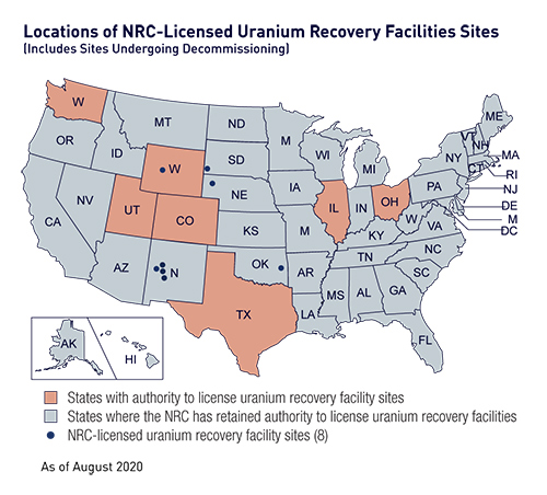 Locations of NRC-Licensed Uranium Recovery Facility Sites