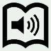 Abridged Audiobook section icon, consisting of a white background with a black outline of an open book, with a black audio speaker in the center and 3 semi-circle lines to the right (indicating sound waves emitting from the speaker)