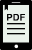 pdf section icon consisting of black background with a white outline of a document which has PDF and 3 horizontal lines beneath in black color with a black bookmark overlapping the white document at top left
