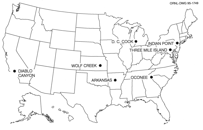 Figure 3.1 The seven case study nuclear plants