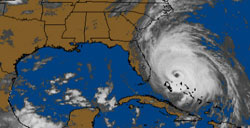 a weather map image showing a hurricane just off the east coast of Florida