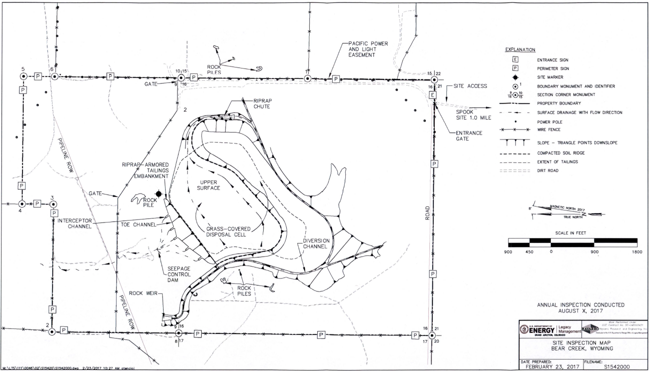 Map image: Long-Term Surveillance Plan for the Bear Creek, Wyoming (UMTRCA Title II) Disposal Site, Converse County, Wyoming LMS/BRC/S00712-1.0, March 2017