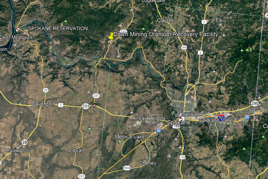 Figure 1. Dawn Mining Uranium Recovery Facility Location Map (from Google Maps)