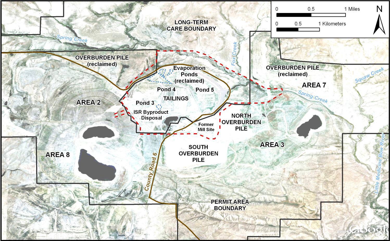 Figure 2. Shirley Basin Site Layout.
Source: Pathfinder Mines Corporation. “Shirley Basin Mine Tailings Reclamation Plan.” Volume 2. Mills, Wyoming: Pathfinder Mines Corporation. 1993