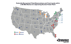 Location of federally recognized tribal near operating reactors map photo