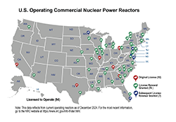 Location of NRC licensed renewal operating reactor map photo
