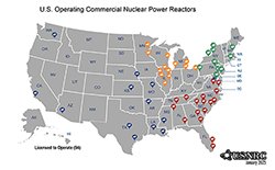 Location of NRC licensed operating reactors map photo