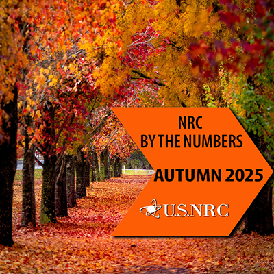 Image is a graphic titled, “NRC By The Numbers Autumn 2025,” and contains facts and figures about the NRC.