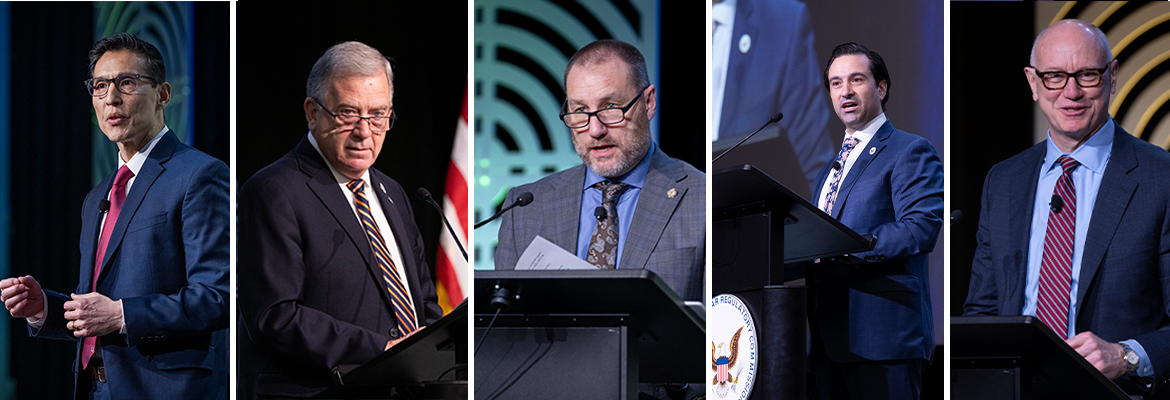 Image of all five NRC commissioner speaking. 