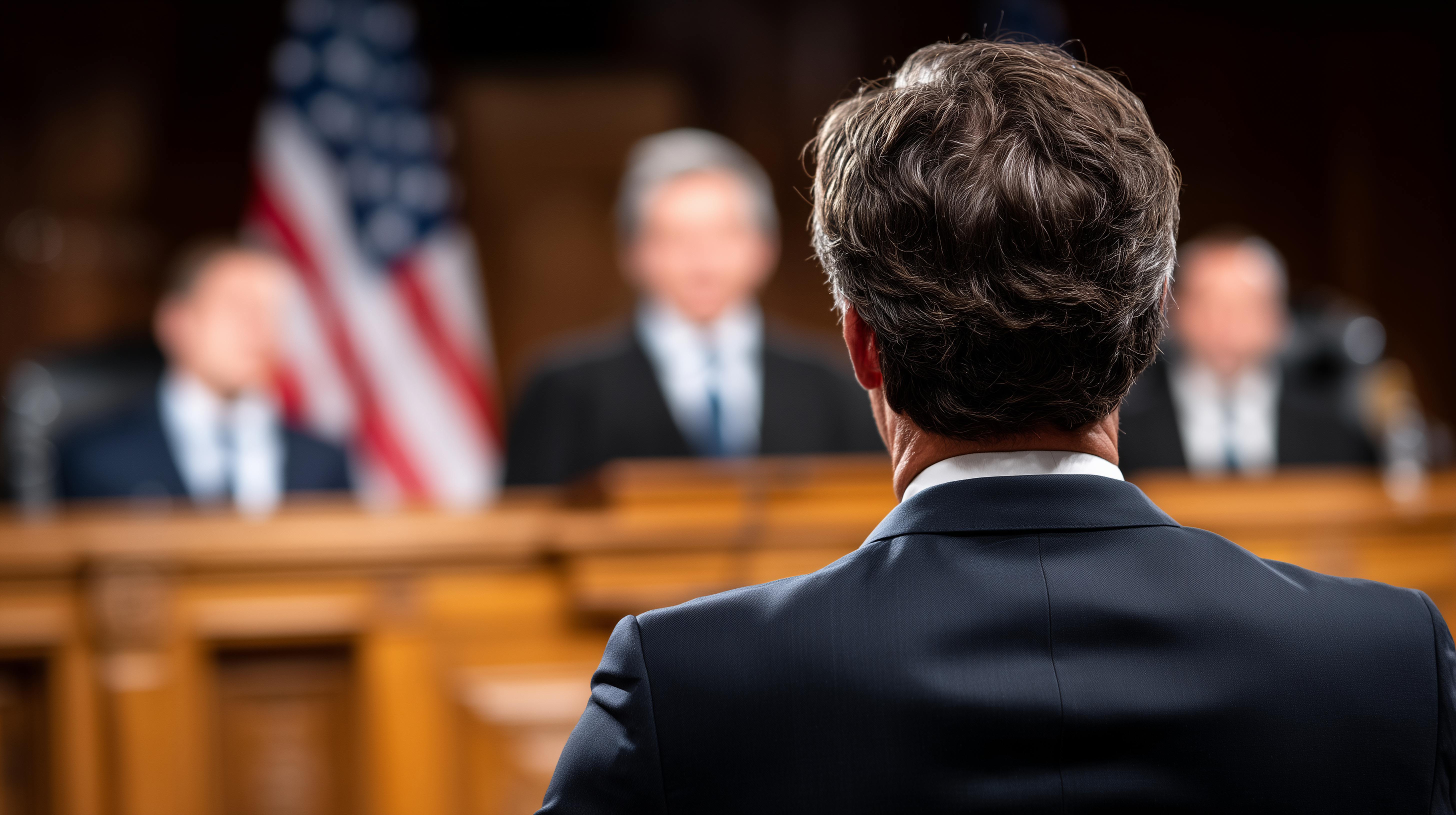 Individual sitting before a government hearing