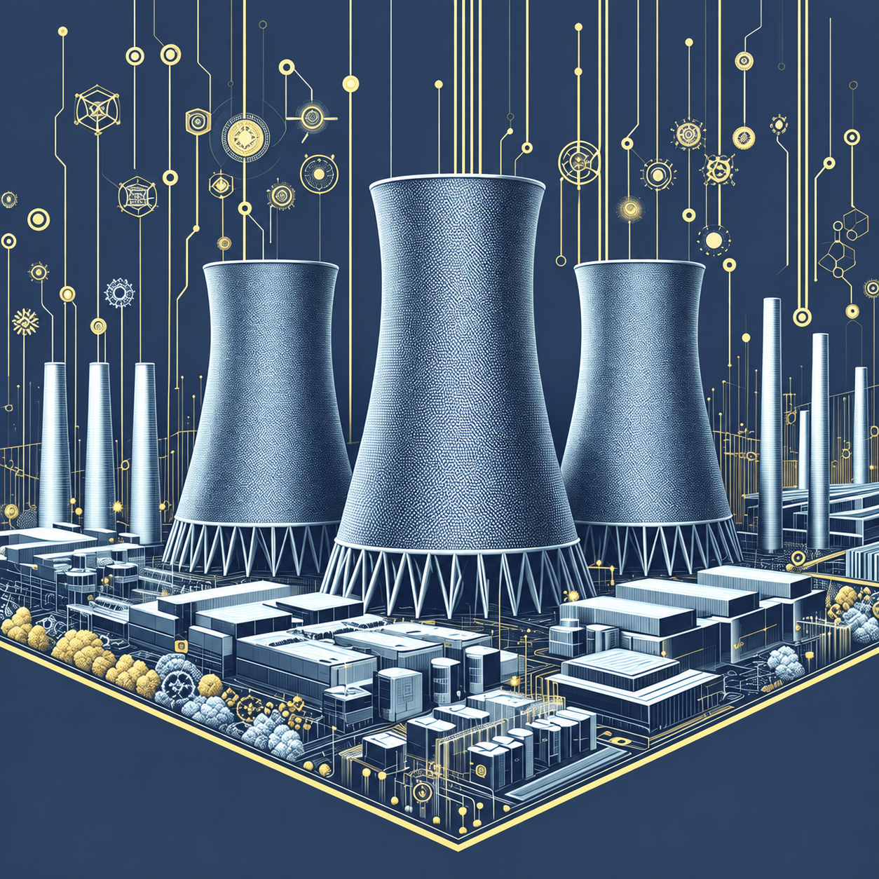 blue-tinted cooling towers at an AI data center