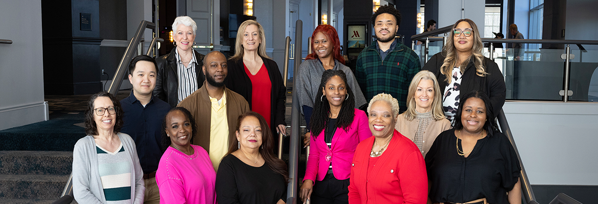 group of people on a stairwell