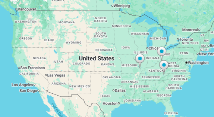 Map of fuel facilities across the United States.